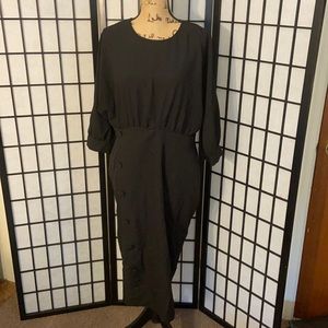Long midi black dress with button details